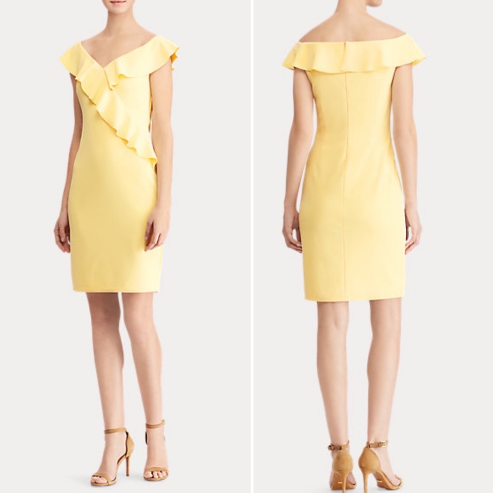 Ralph Lauren Crepe sunny yellow ruffle dress